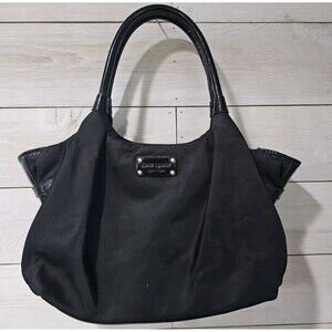 Kate Spade Stevie Black Nylon Patent Leather Trim Satchel Bag Purse